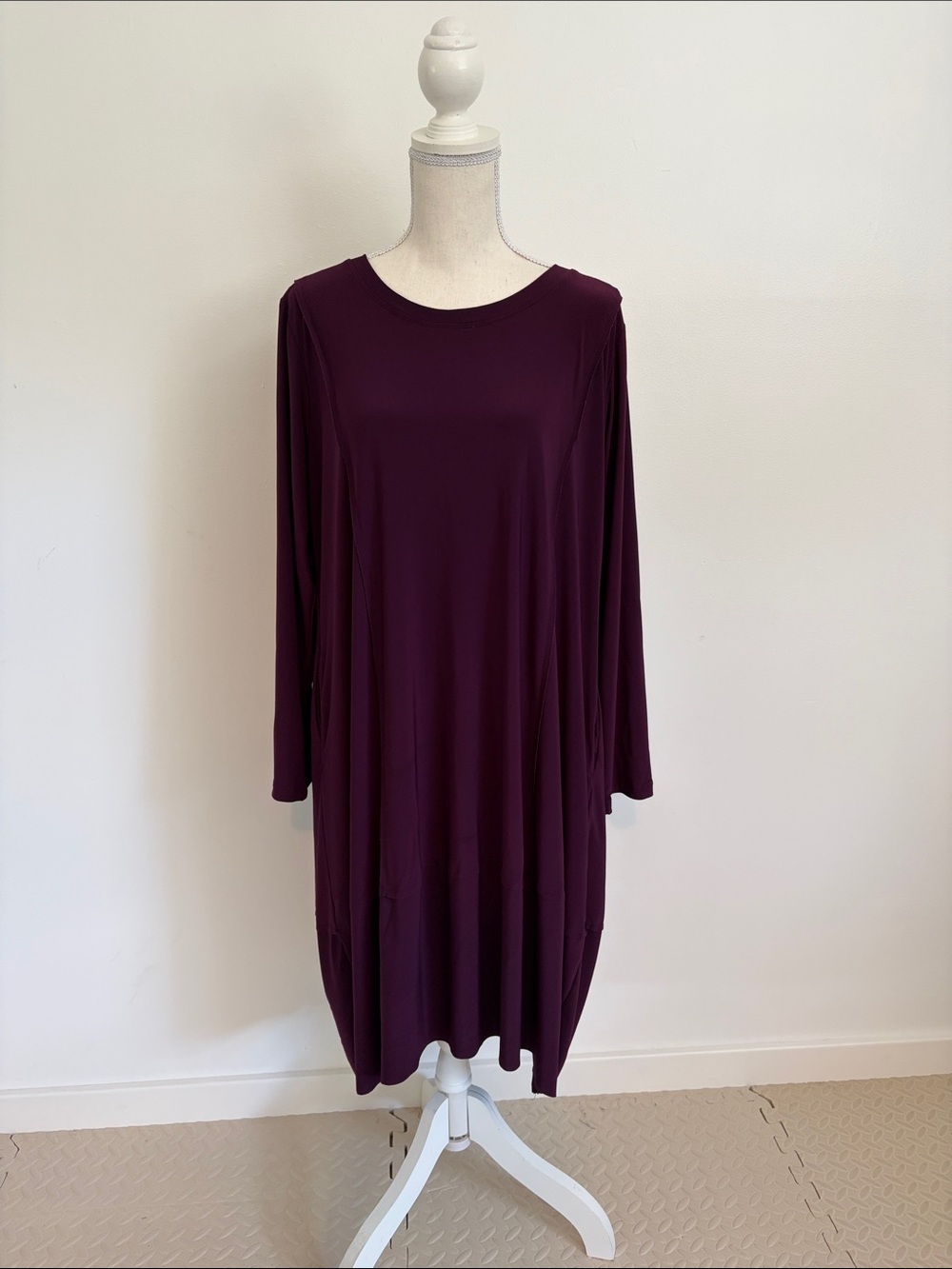 Comfy USA Women's Long Sleeve Shift Dress in Deep Plum XL